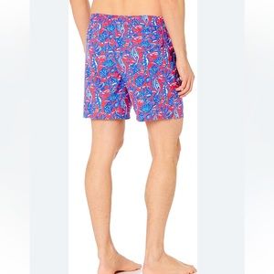 Men's Vineyard Vines Sailor Red Seahorses Printed Chappy 7" Swim Trunks Sz XL